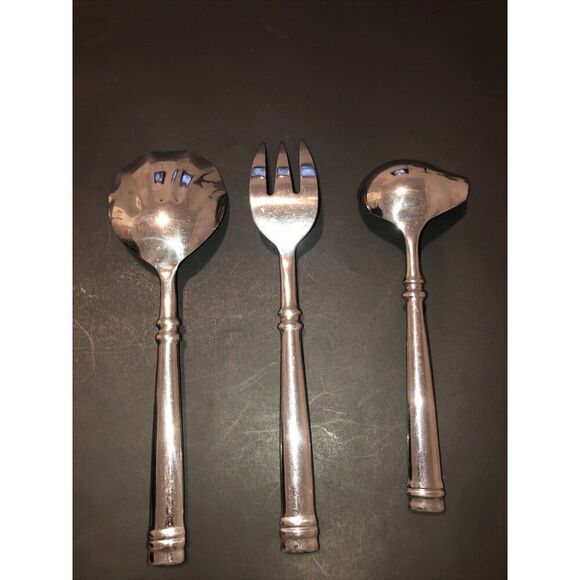 Artisan Ware  Forged Stainless Serving Spoon, Fork And Gravy Spoon, Set If 3 - Picture 2 of 4